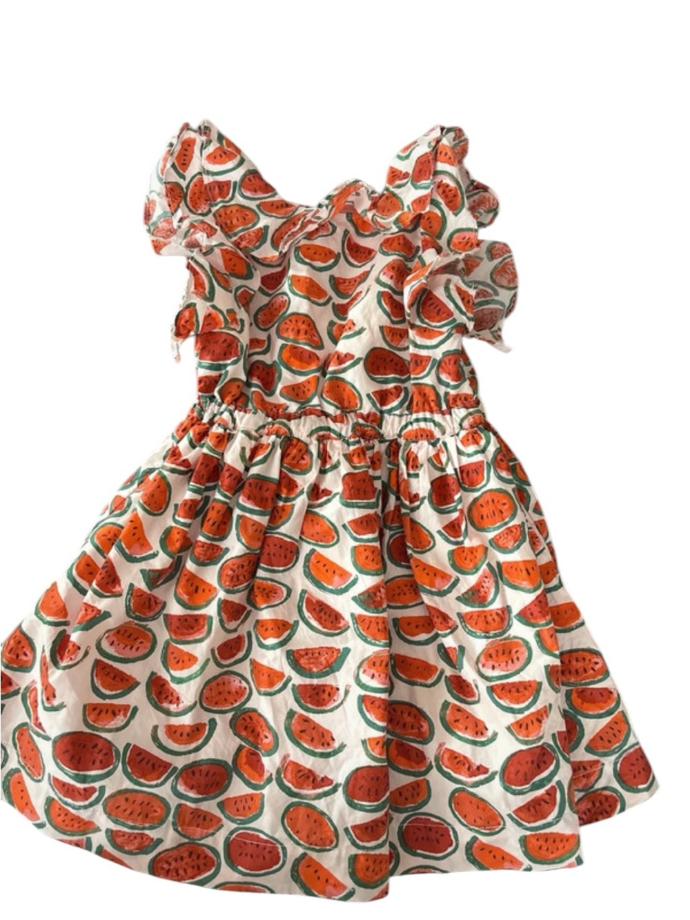 4T Crewcuts Girls Watermelon Print Ruffle Dress - White & Orange